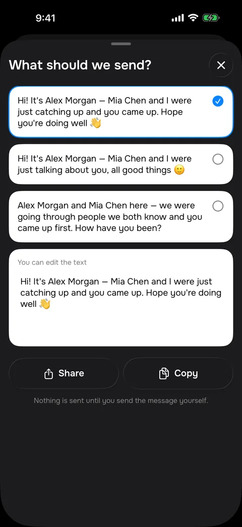 Say we remembered you — a ready message for a mutual contact